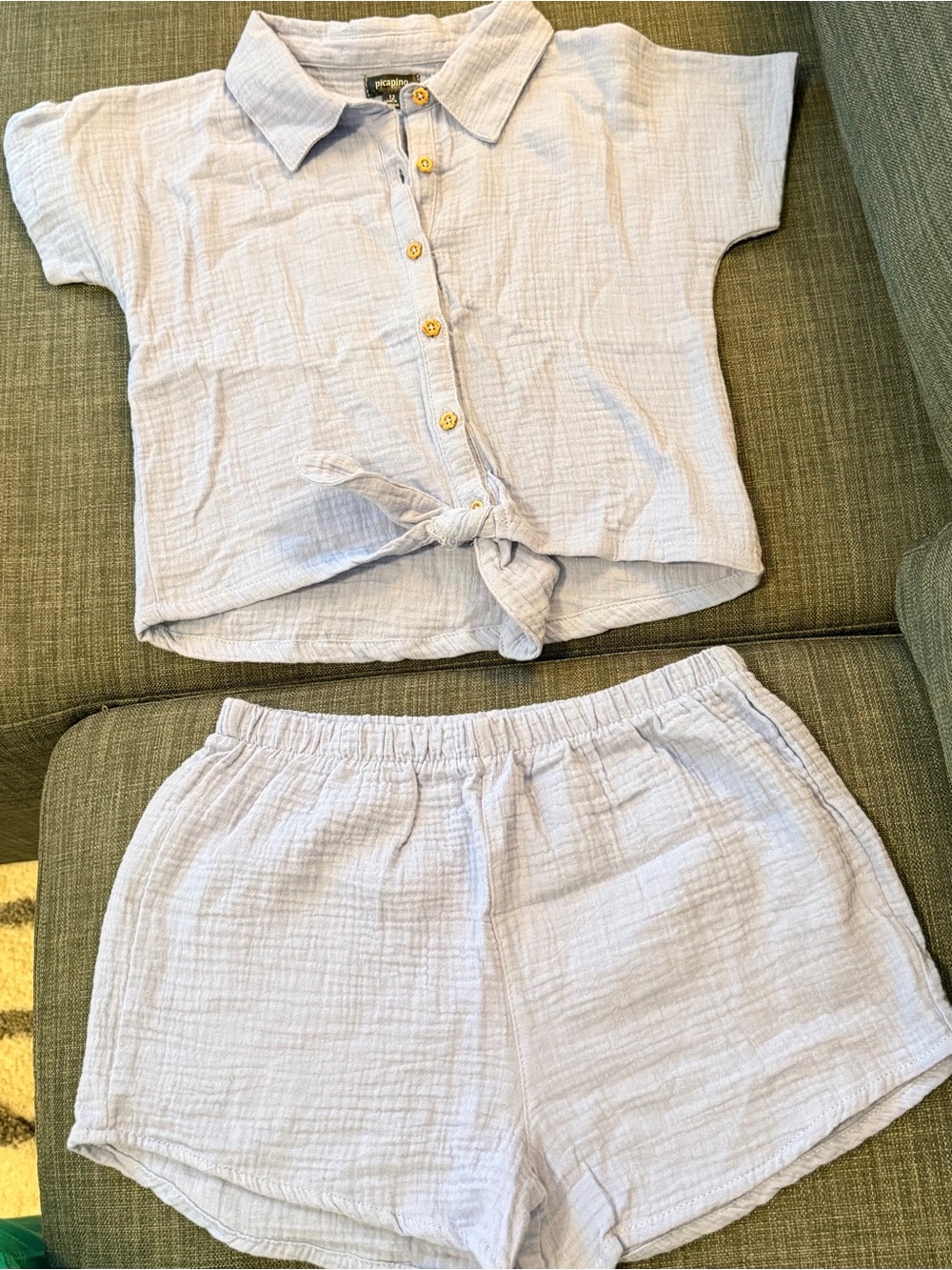 Light Blue Girls' Two-Piece Set with Tie-Front Top by Picapino